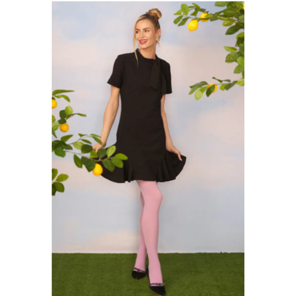 CeCe Mini Dress Women's 4 Black Bow Neck Short Sleeve Flounce NWOT - Picture 9 of 10